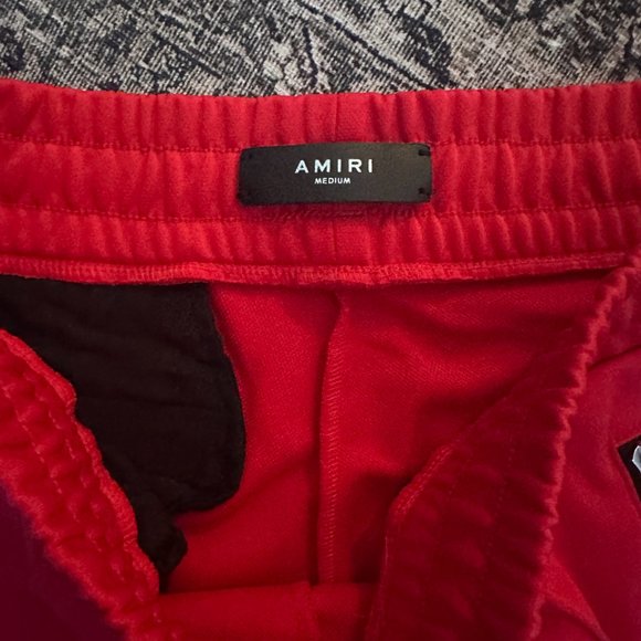 AMIRI Slim-Fit Tapered Leather-Trimmed Tech-Jersey Sweatpants - Red Size Medium - Picture 7 of 10